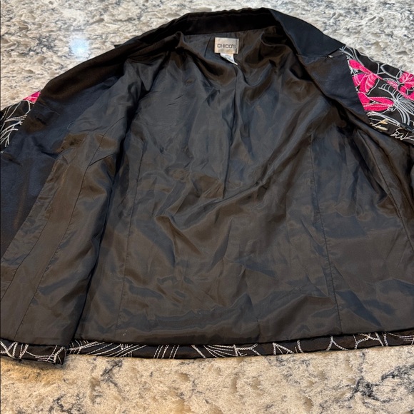 Chicos | Tamatha Silk Blend Jacket Floral Embroidered in Black Size M Medium - Picture 10 of 12